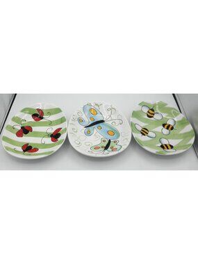 Jill Seale Boston Warehouse Egg Shaped Plate Set Lady Bug  Butterfly  Bumble Bee